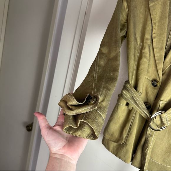 Shona Joy Olive Green Welling ton Linen Viscose Belted Blazer Jacket 4 *Like New - Picture 10 of 16